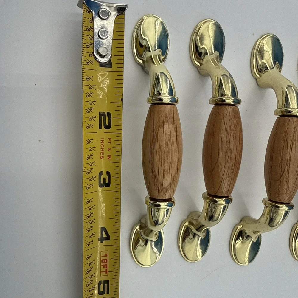 Lot of 14 Brass & Wooden Cabinet Handles Drawer Pulls Hardware